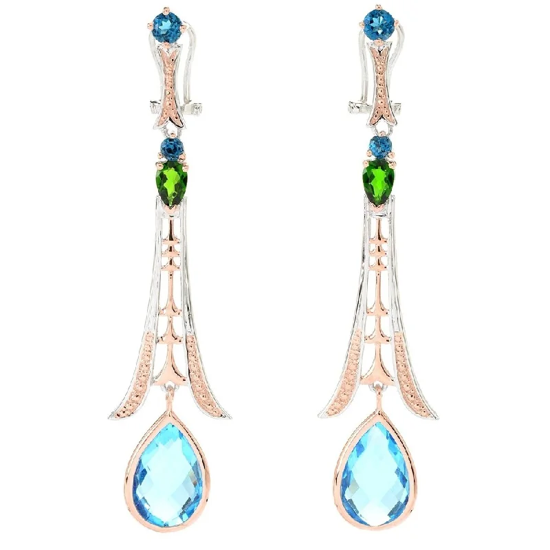 Sterling Silver 2.75" Blue Topaz & Chrome Diopside Drop Earrings