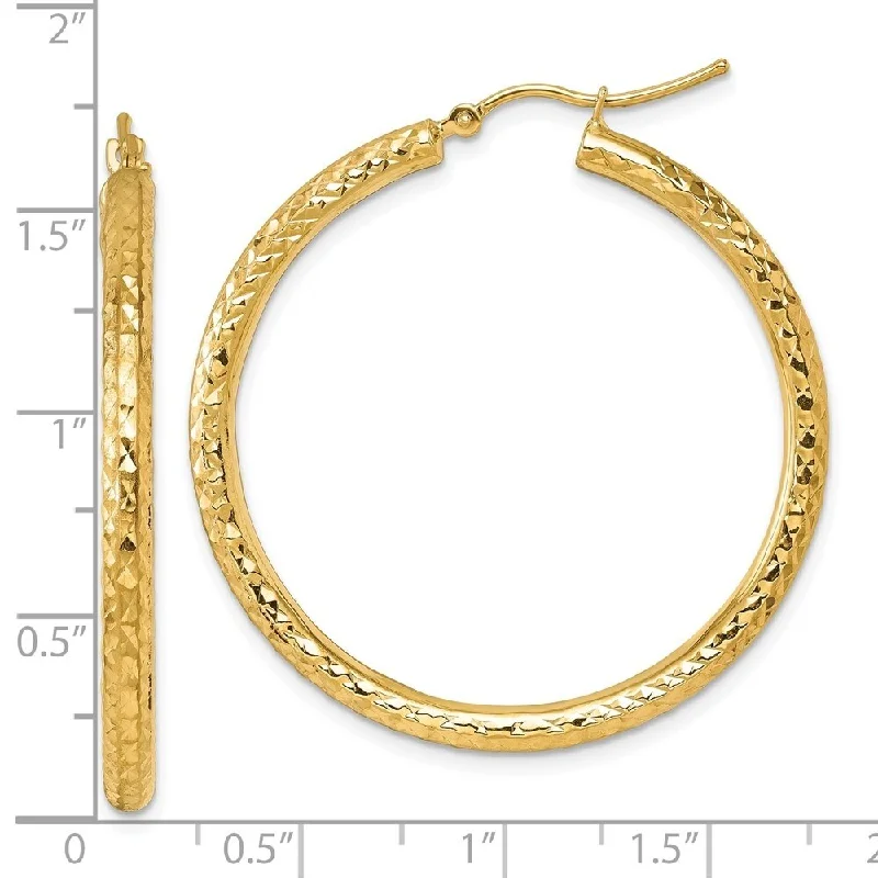 Diamond2Deal 10k Yellow Gold Diamond-cut 3mm Round Hoop Earrings (L-40mm, W-40mm)