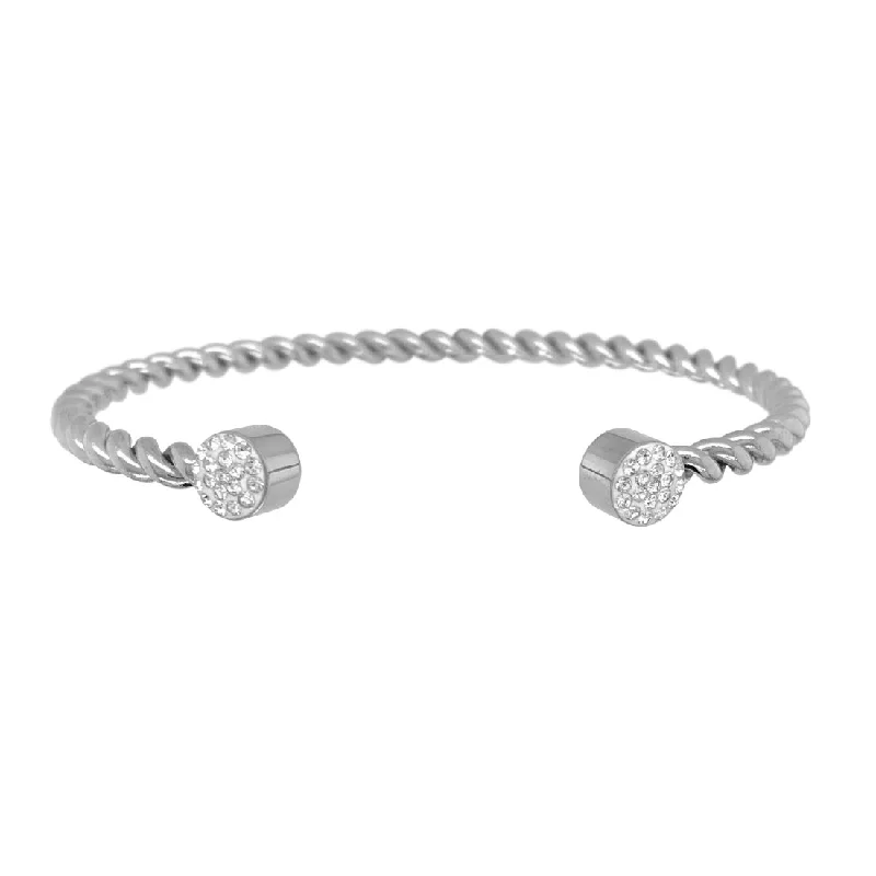 Pave Crystal Twist Cuff Bangle in Stainless Steel