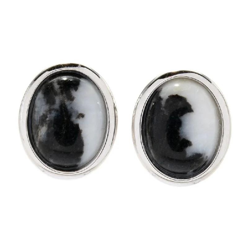 Sterling Silver 10 x 8mm Oval White Buffalo Stud Earrings