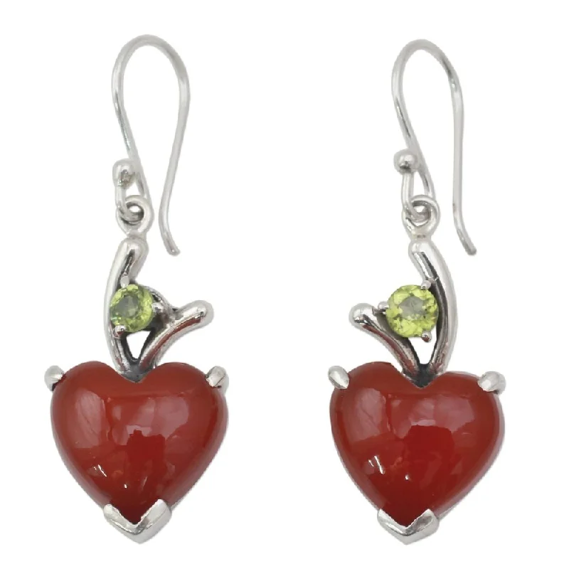 Heart Dangle Earrings, 'A Sigh of Romance' (India) - 1.7L*0.6W