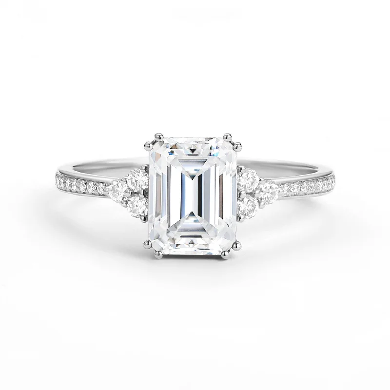 Classic Emerald Cut Moissanite Cluster Engagement Ring