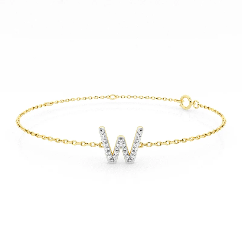 Brilliant Claw Initial W Slider Chain Bracelet with 0.05ct of Diamonds in 9ct Yellow Gold