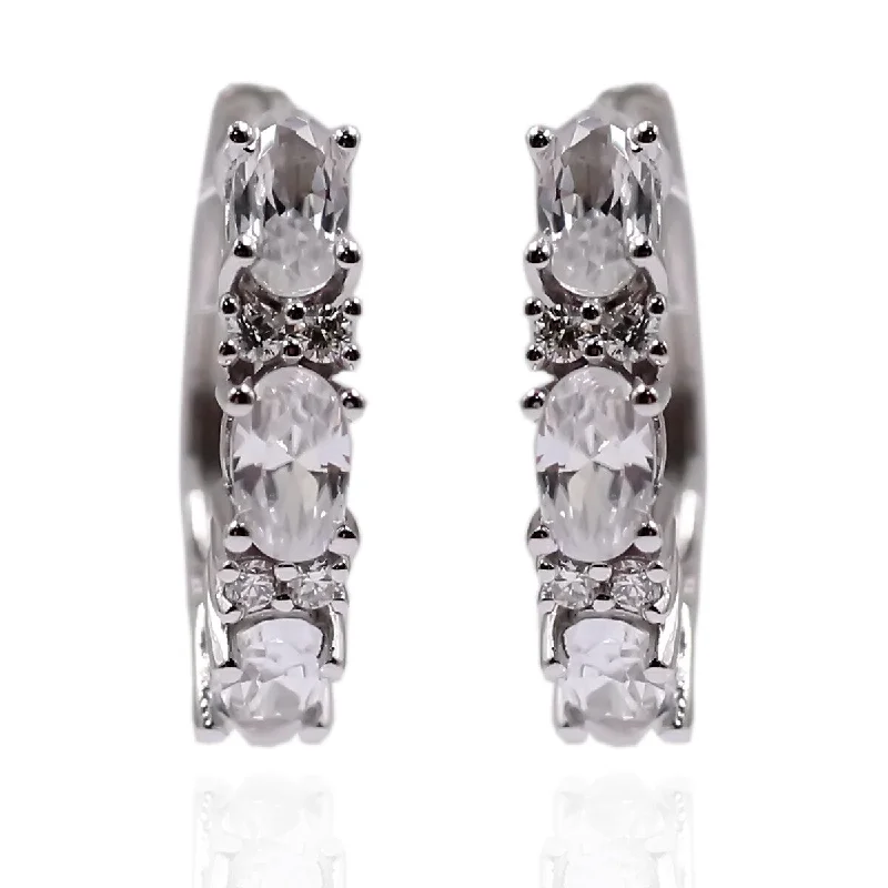 14Kt White Gold White Natural Zircon and Diamond Hoop Earrings