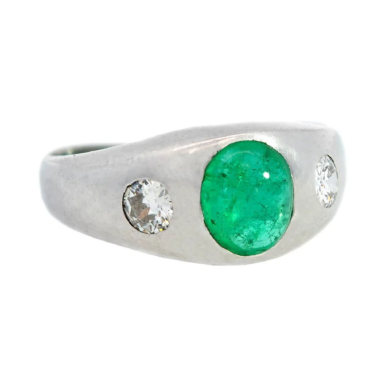 Victorian Platinum Diamond & Emerald Cabochon Ring