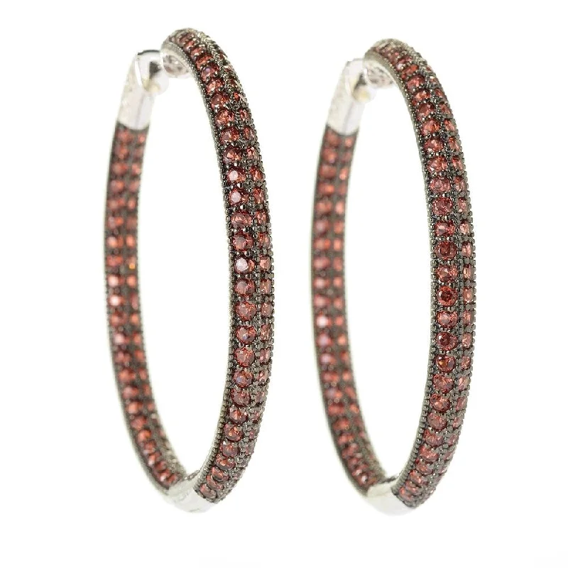 Sterling Silver Pave Garnet Hoop Earrings