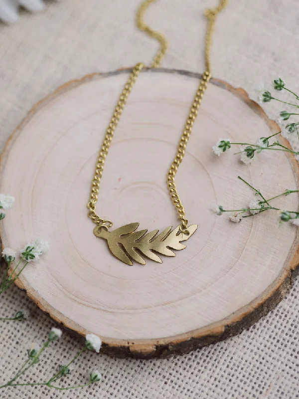 Feather Brass Necklace (Anti Tarnish)