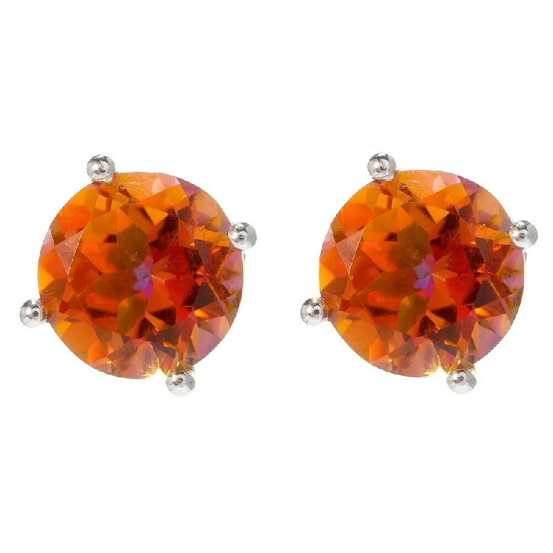 Sterling Silver Round Sunset Quartz Stud Earrings